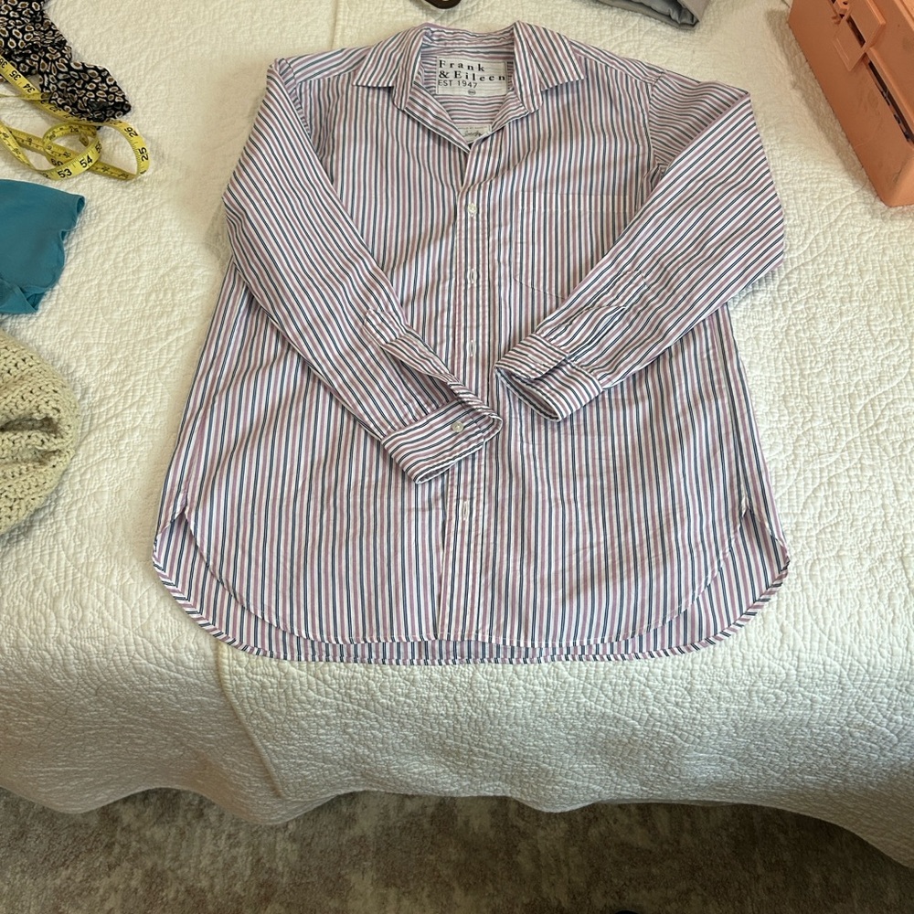 Frank & Eileen Blue White and Pink Joedy Striped Shirt XXS